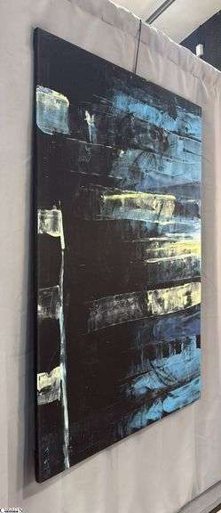 Alummoa Zumigo Abstract, Black, Blues, Yellows, Mixed Media and Oil Painting on Canvas 36x56"
