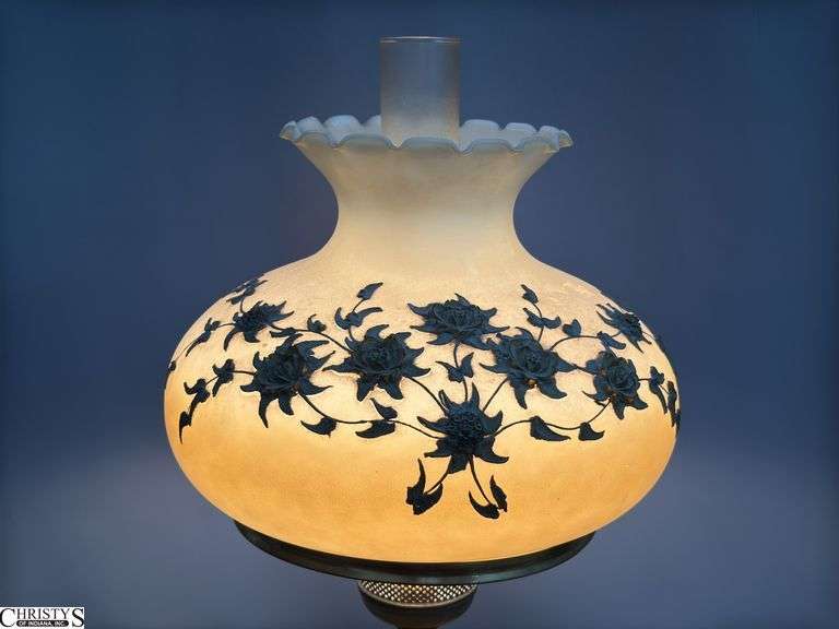 Gone With The Wind Hurricane Style Lamp, Floral Motif, 30" Tall