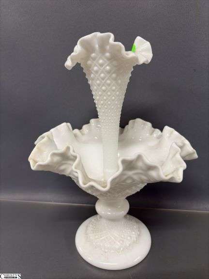 Milk Glass Ruffle Baskets, Single Horn Epergne Tallest 10.5"