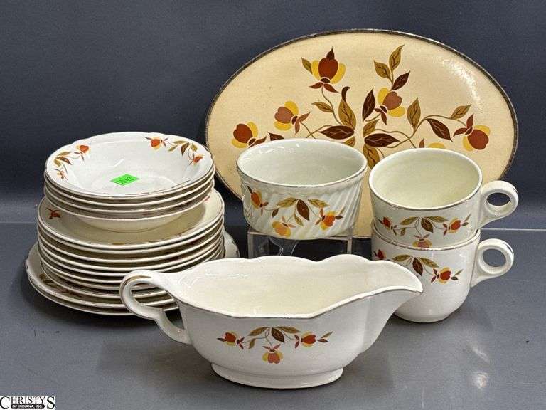 Halls Jewel Tea Saucers, Gravy Boat, Trivet, Teacups - 11" of trivet image