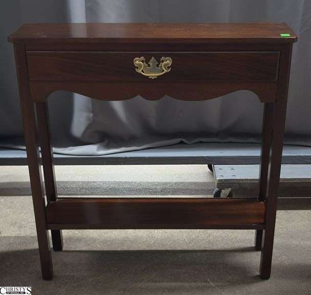 Mahogany Tone Narrow Single Drawer Table - 28" x 8" x 28" image