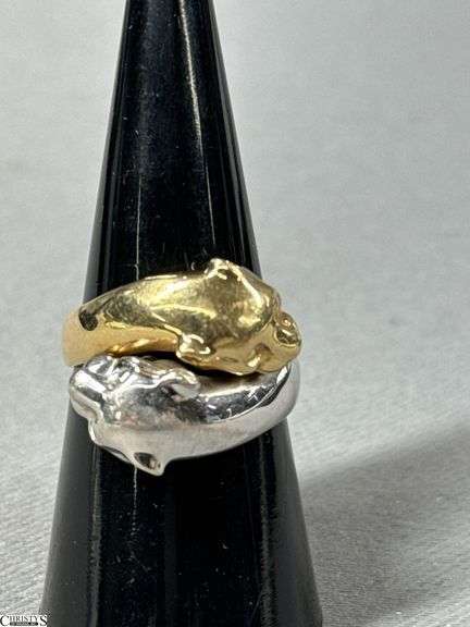 14K Italy Yellow Gold & White Gold Animal Ring Marked Milor image