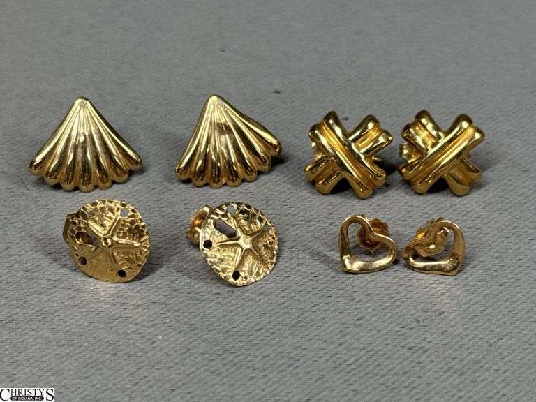 4 Pairs of 14K Yellow Gold Earrings image