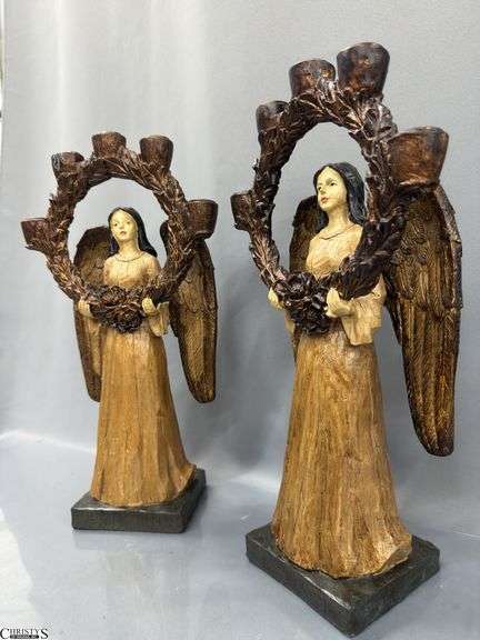 Pair of Angel Five Flame Candle Holders 16" Tall