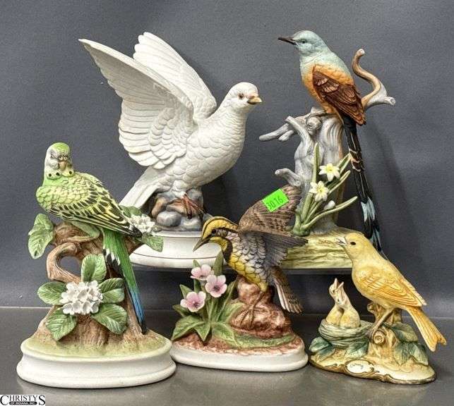 5 Bird Figurines - Lefton, Andrea by Sadek, and others - 8.5" of tallest image