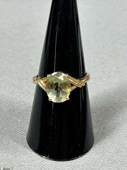 10K Yellow Gold Ring with a Light Green Colored Stone image