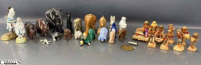 Assorted Travel Souvenir Figurines, Elephants, Aboriginal Style Pieces, Misc - 5" of largest image