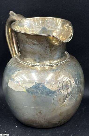Marked Sterling 3 1/2 Pint Pitcher Monogrammed 7" Tall