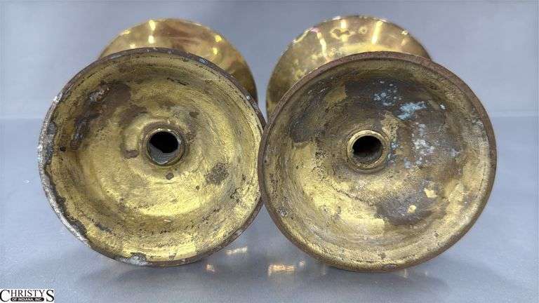 4 Brass Candle Sticks, Tallest 11.5", Missing Insert