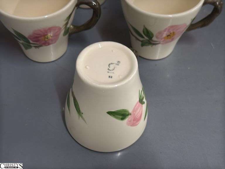 Franciscan Desert Rose Glasses, Mugs, Teacups and Saucers - 7" of largest, some chipping - Approx 36pcs