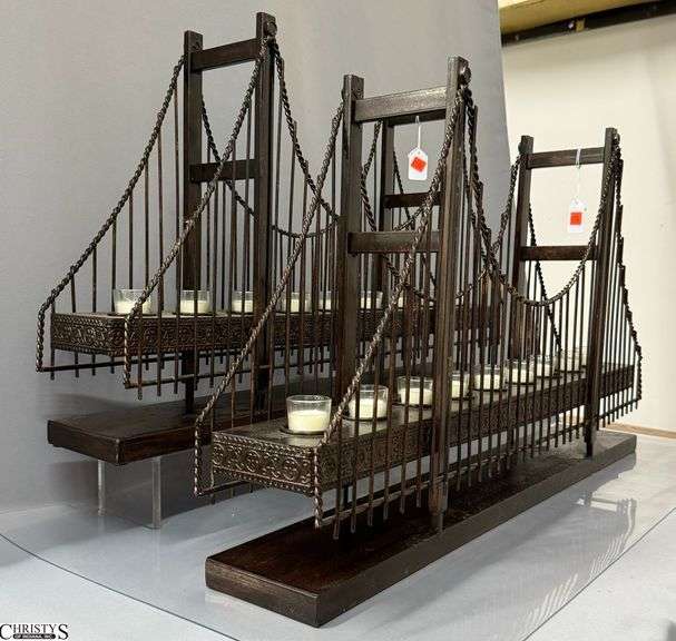 2 Metal Golden Gate 9 Flame Table Top Candle Holder Each Measure 30.5x5.5x18" Tall