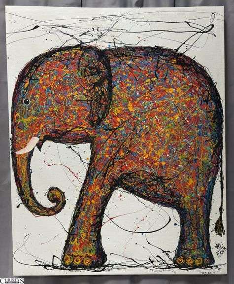 Signed Piya Paikhew Thailand Te: 2013, Elephant Oil On Canvas 46x58"