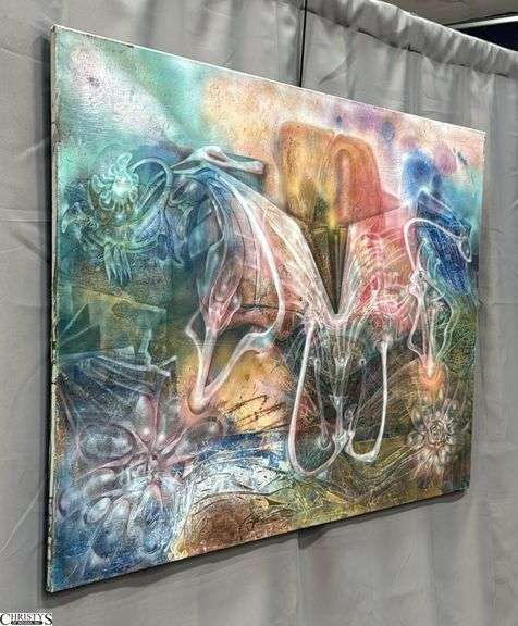 Beebe Abstract Mixed Media Artwork On Canvas 48x36"