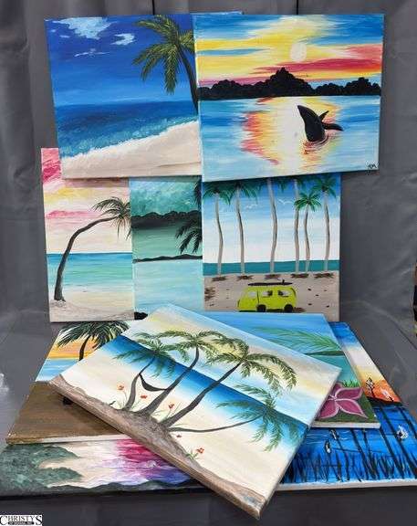 10 Painting Party Canvases Beach Scenes Mostly Each Measures 16x20"