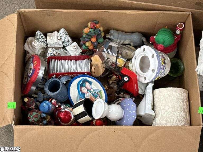 SKID of Boxed Lots, Garden Statue, Parlor Chair Plant Stand, Angels, Ornaments, Bells, Milk Glass Baskets, Figural Bells, Frames, Art Glass Paperweights, SKID is Not Included