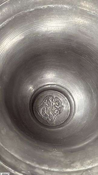 Pewter Guild Cup, Knight Top Engraved “Handwerk der Schmiede Gewidmet”, Some Wear 18” Tall