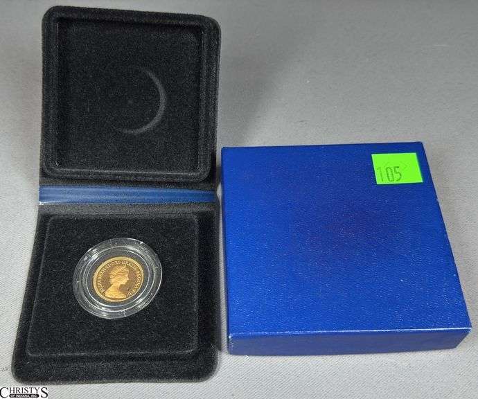 1979 United Kingdom Proof Sovereign Gold Coin in Box with a Portrait of Queen Elizabeth II on One Side and Depicts Saint George Slaying a Dragon on the Reverse Side