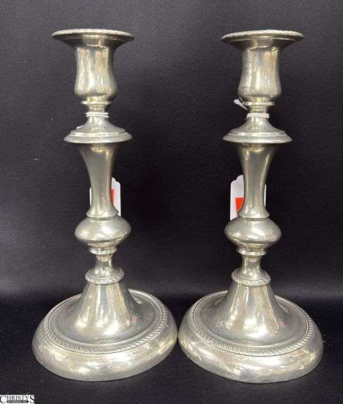 2 Pair of Silver Early English Candle Sticks, 2 Still Have Push Up, Tallest 10"