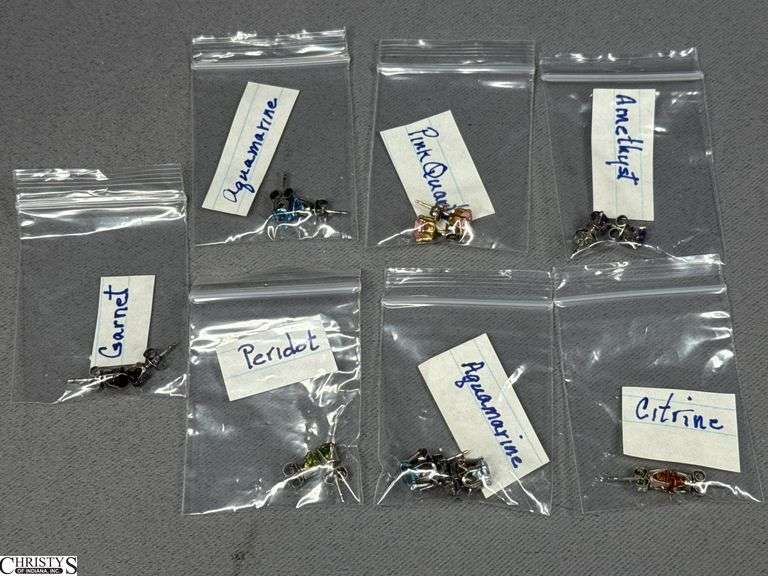 7 Pairs of Stud Type Gemstone Earrings.  6 Pairs are Marked 925 image
