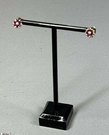 Unmarked Ruby and Diamond Earrings image