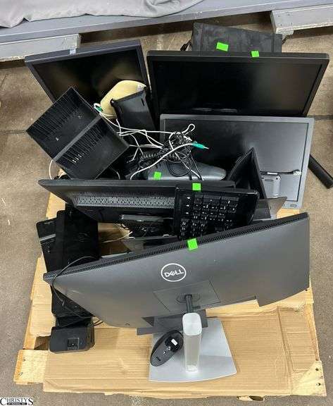 Pallet of Computer Related Items Monitors, Keyboards, image