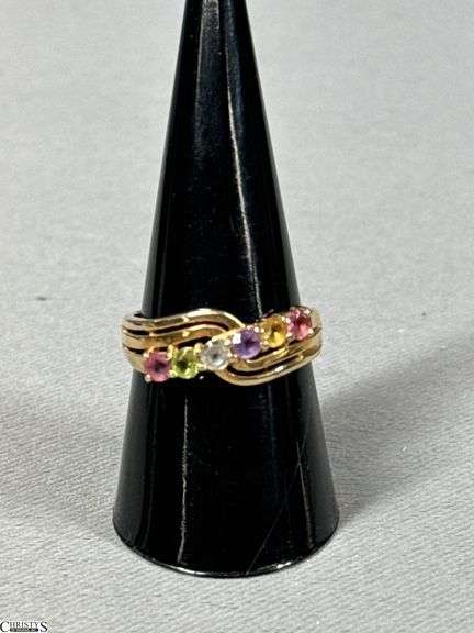 10K Yellow Gold Gemstone Ring.  Includes 6 Different Color Stones image