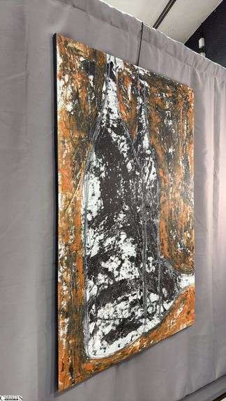 GiGi Bottles, Orange Background Acrylic Painting On Canvas 35x56"