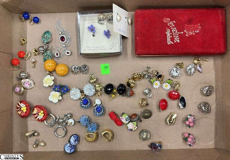 Ladies Clip On Earrings, Costume Jewelry - 1" D of largest earrings