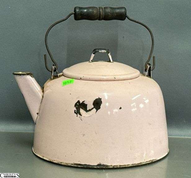 Pink Enamel Kettle - 10" x 6.5" - some wear, chipping image