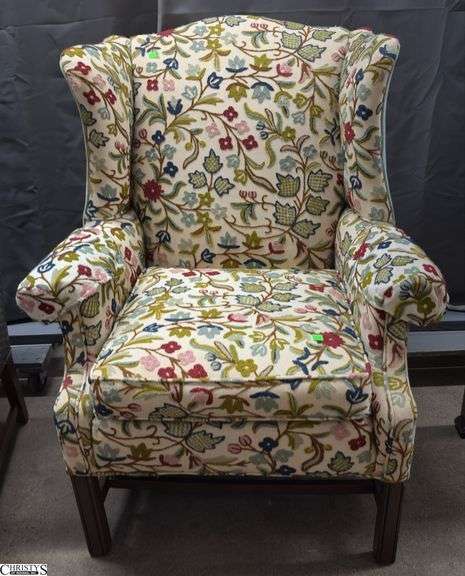 Crewel Work Style Upholstered Wingback Chair - 33" x 42" - 19" seat image