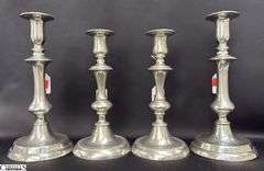 2 Pair of Silver Early English Candle Sticks, 2 Still Have Push Up, Tallest 10"