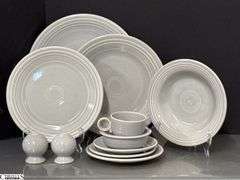 10pcs Fiesta Gray Dishes - Charger Platter, Plates, Bowls, Salt and Pepper - 12" of largest