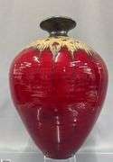 Hand Signed and Glazed Pottery Vase, 13" Tall