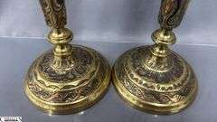 Pair of Bohemian Style Brass Candle Sticks 10.5" Tall
