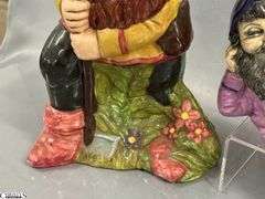 7 Garden Gnomes Tallest 17", Some Concrete Filled, One Composite, Some Chips and Wear