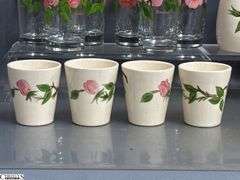 Franciscan Desert Rose Glasses, Mugs, Teacups and Saucers - 7" of largest, some chipping - Approx 36pcs