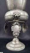 Pewter Guild Cup, Knight Top Engraved “Handwerk der Schmiede Gewidmet”, Some Wear 18” Tall