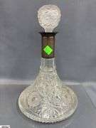 Crystal Lidded Dish, Basket, Footed Vase, Decanter, Some Wear 10"