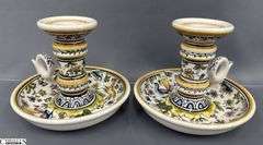 Pair of Portugal Hand Made and Painted Chambersticks 4.5"