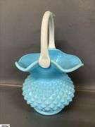Green UV Reactive Depression Basket, Milk Glass, Blue and Tallest 10"