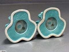 Fiesta Turquoise Pyramid Tripod Candlesticks - 4" x 3.5" of each