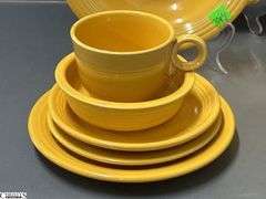 11pcs Fiesta Yellow Dishes - Charger Platters, Large Disk Pitcher, Saucers, Plate, 2 Pint Pitcher- 14" of largest