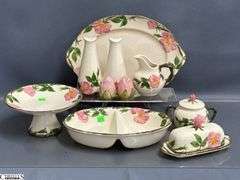 Franciscan Desert Rose Platter, Divided Dish, Salt and Pepper, Cream and Sugar, Butter Dish, Stand - 14" of platter - 10pcs