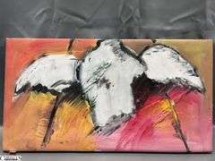 3 Alummoa Zumigo Winged Figures #7, 9, & 12 Mixed Media and Oil Canvas Each Measures 25x13.5"
