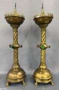 Gothic Revival Style Brass Pricket Candle Sticks 16"