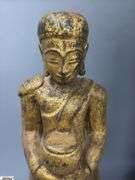 6 Southeast Asian Gilt Wood Buddhas Some Wear Tallest 17.5"