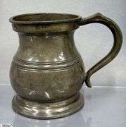 4 J. Abbot Pewter Tankards Some Dents, Tallest 6"