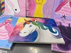8 Painting Party Canvases, Pinks, Dresses, Unicorns, Butterfly Each Measures 11x14"