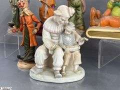 Clown Collectibles, Roly Poly Clown Bank, Lefton Bookends, Marked Taiwan Figurines, And Composite Bank, Tallest 8"