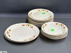 Halls Jewel Tea Saucers, Gravy Boat, Trivet, Teacups - 11" of trivet